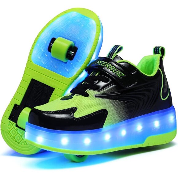 Kid's Green New Upgraded Wheels Shiny Dark Roller Skates Skate Beautiful Shoes - Picture 2 of 6